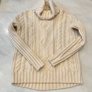 Athleta Cable Knit Cowl Neck Sweater - Beige